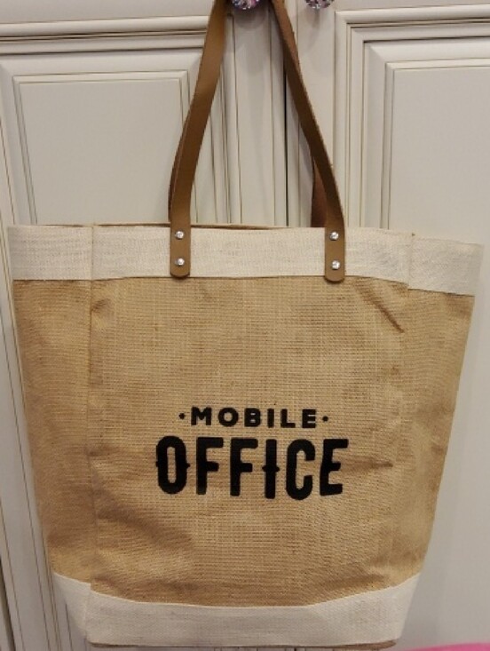 Handbags - Mobile Office Jute Tote Bag in Natural and White